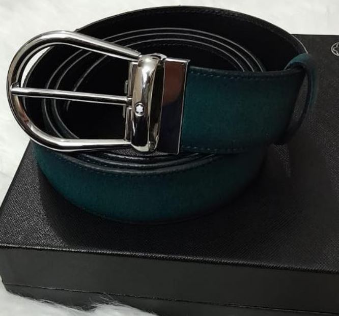 Montblanc HORSESHOE BUCKLE GREEN 40 MM REVERSIBLE LEATHER BELT