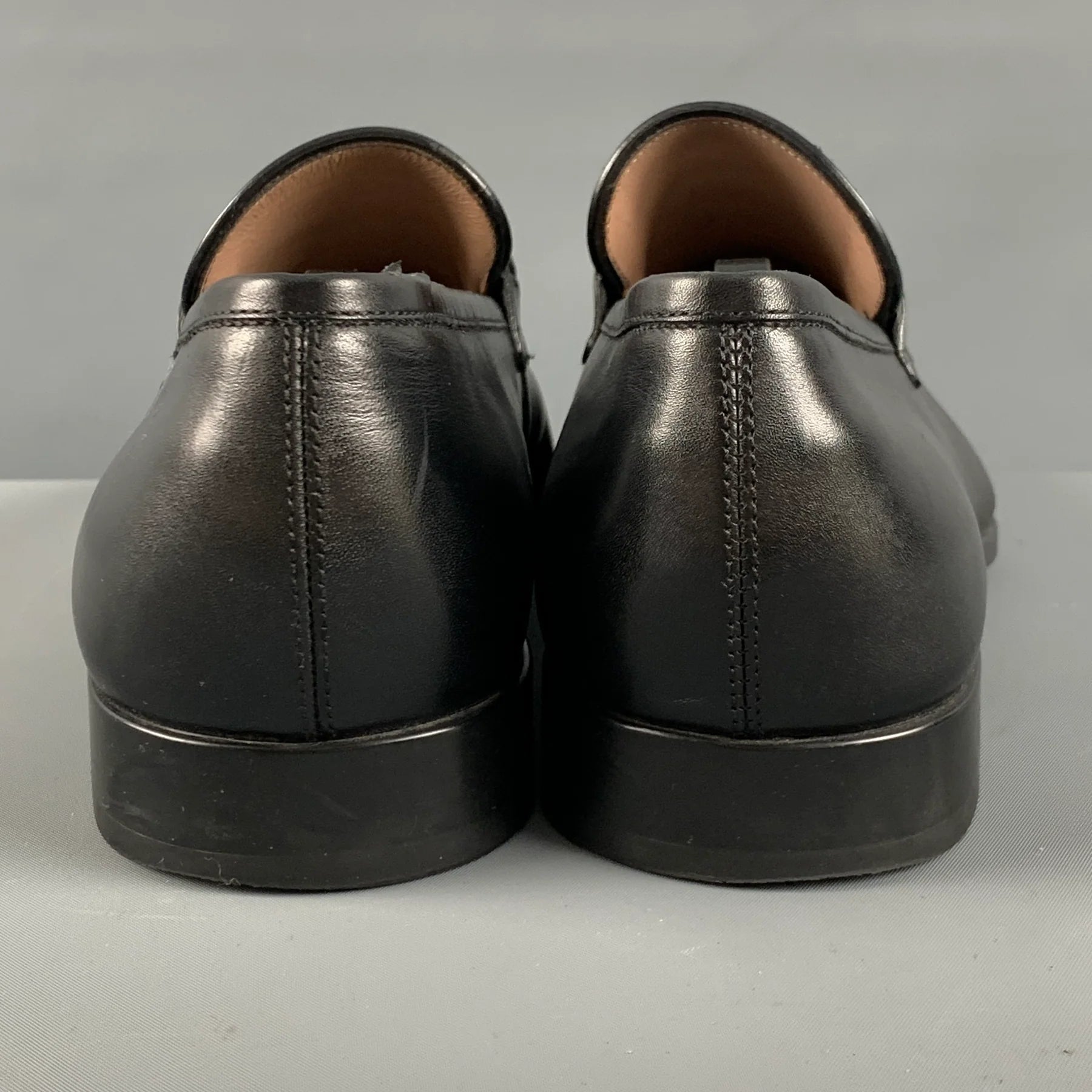 SALVATORE FERRAGAMO BLACK LEATHER PENNY LOAFERS