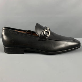 SALVATORE FERRAGAMO BLACK LEATHER PENNY LOAFERS