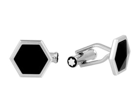 MONTBLANC S-Steel Sartorial BLK Onyx Hexagonal Shape Cufflinks 118599