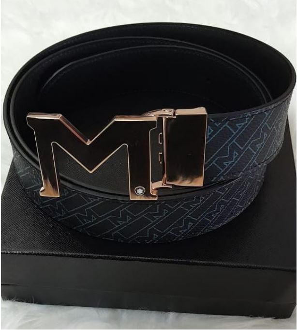 Montblanc M Buckle Blue 35 mm Reversible PVC Belt 123700