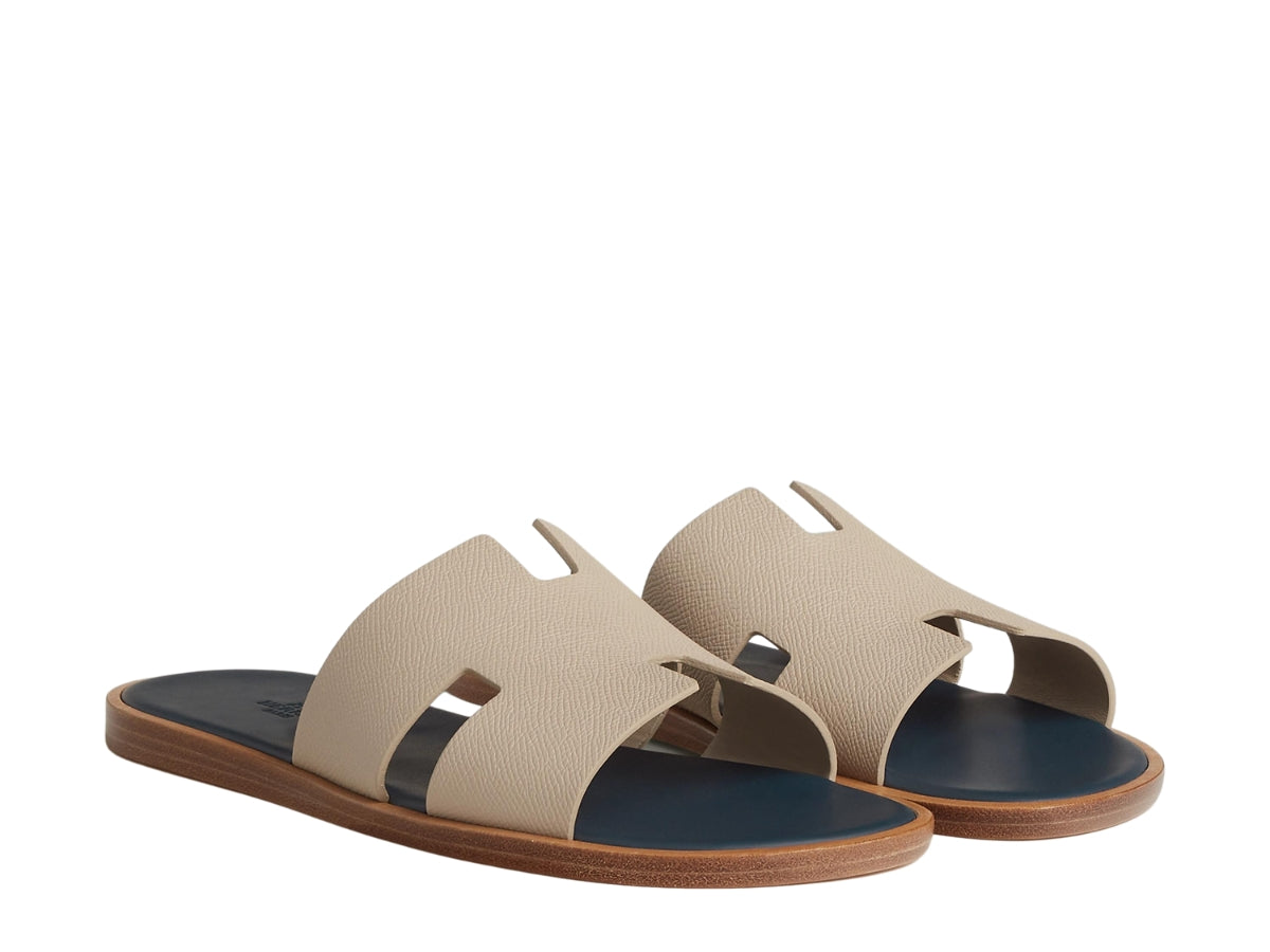 Hermes Izmir Sandal In Epsom Calfskin With Iconic H Cut-Out Blanc Gomme-Bleu Celeste