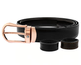 Montblanc S-Steel Rounded Shiny Rose Gold Black Leather Belt 118426