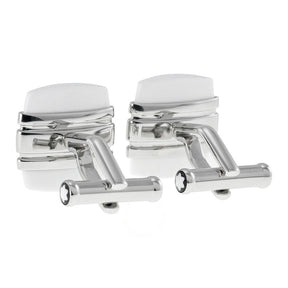 Classic Collection White Agate Stainless Steel Cufflinks