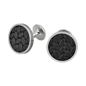 Monograin Steel Cuff Links with Leather Inlay