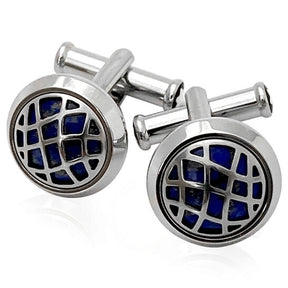 Sartorial Round Stainless Cufflinks With Lapis Lazuli Inlay