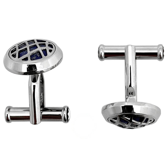 Sartorial Round Stainless Cufflinks With Lapis Lazuli Inlay