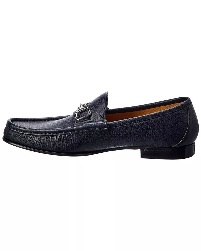 Gucci Men's Classic Pebbled Leather Horsebit Loafer, Blue